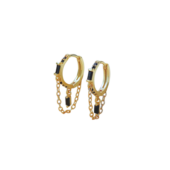 Serefine 18k Gold Plated Fine Chain Hoop Earrings Black