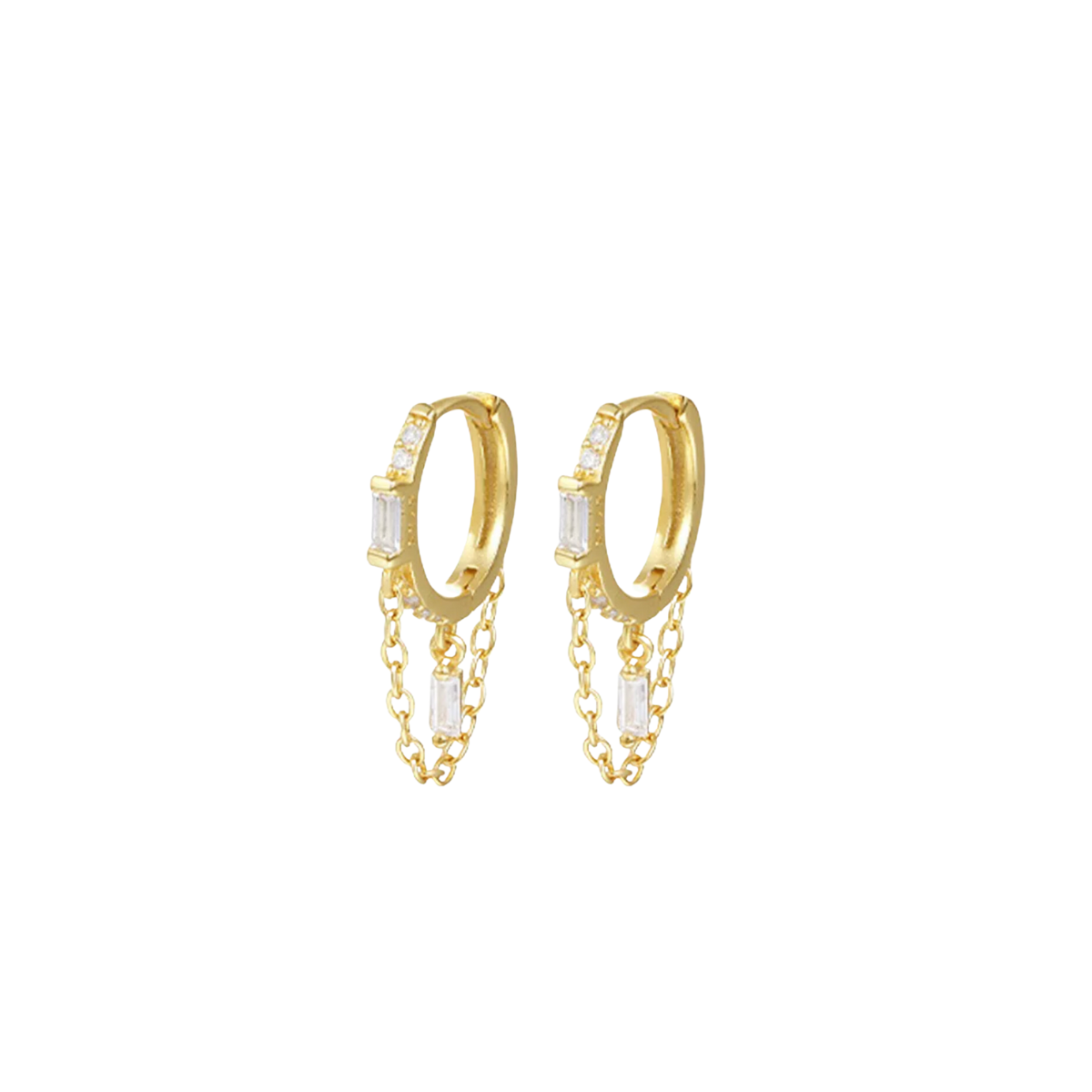 Serefine 18k Gold Plated Fine Chain Hoop Earrings Clear