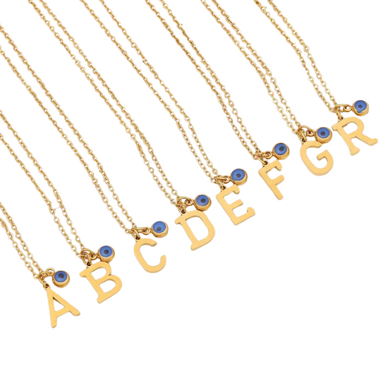 Evil Eye Initial 18k Gold Plated Necklace