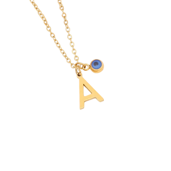 Evil Eye Initial 18k Gold Plated Necklace