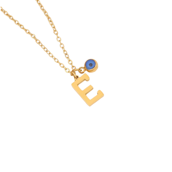 Evil Eye Initial 18k Gold Plated Necklace