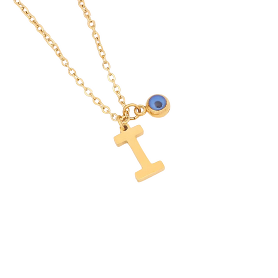 Evil Eye Initial 18k Gold Plated Necklace