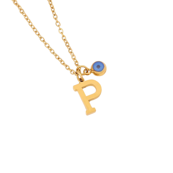 Evil Eye Initial 18k Gold Plated Necklace