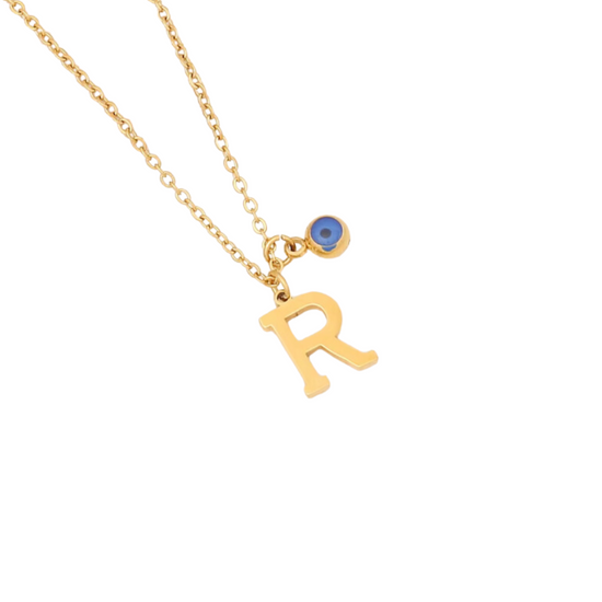 Evil Eye Initial 18k Gold Plated Necklace