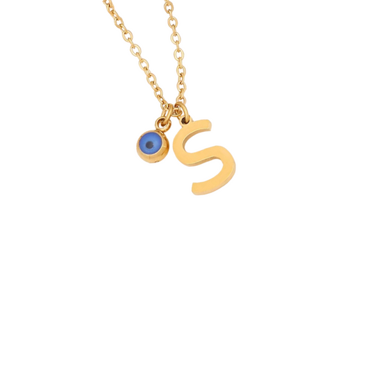 Evil Eye Initial 18k Gold Plated Necklace