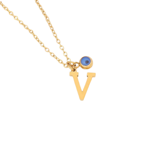 Evil Eye Initial 18k Gold Plated Necklace