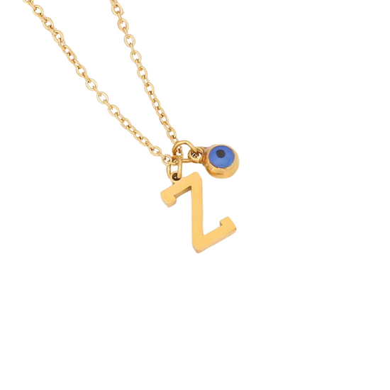 Evil Eye Initial 18k Gold Plated Necklace