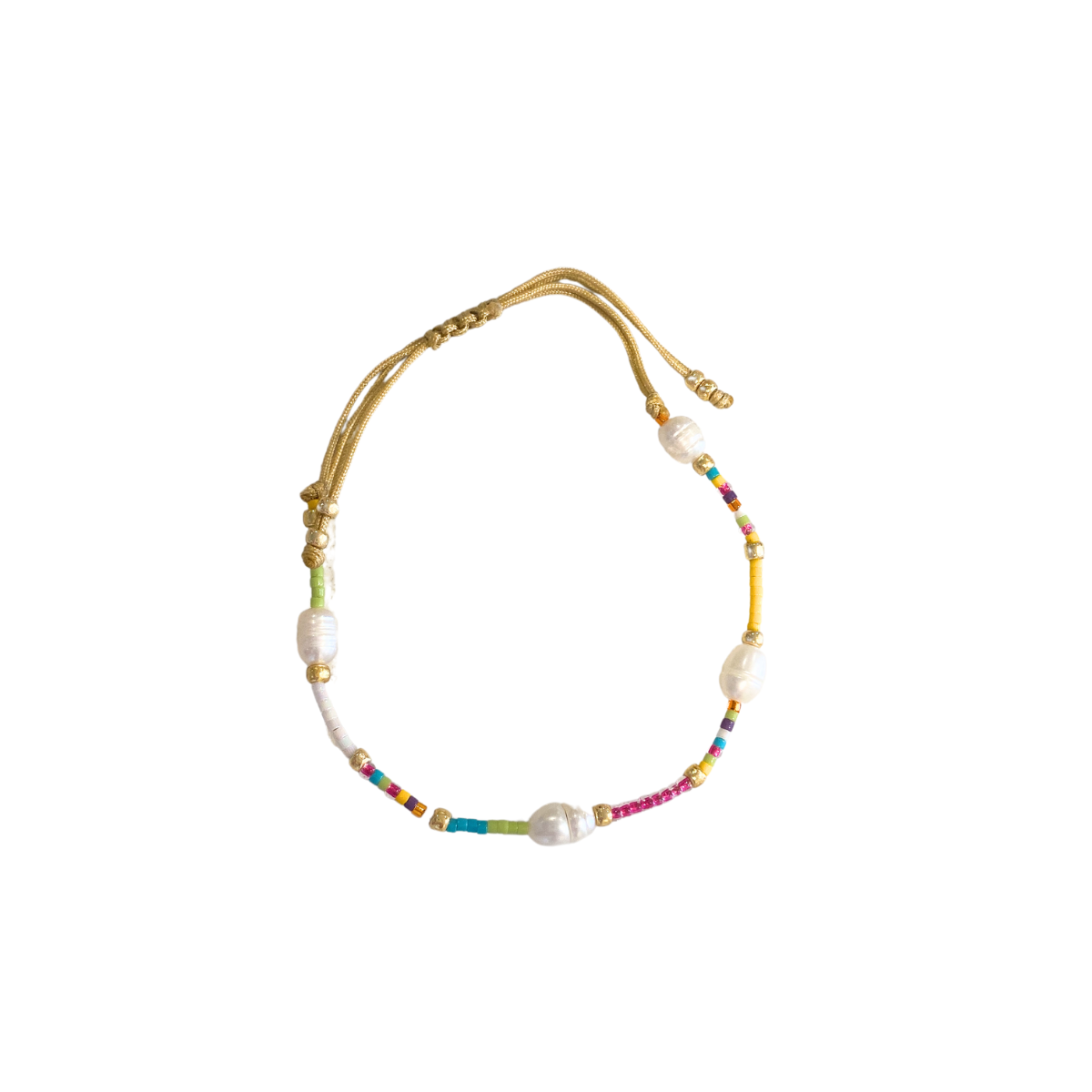 Adjustable Bracelet - Pearl & Multicoloured Beads