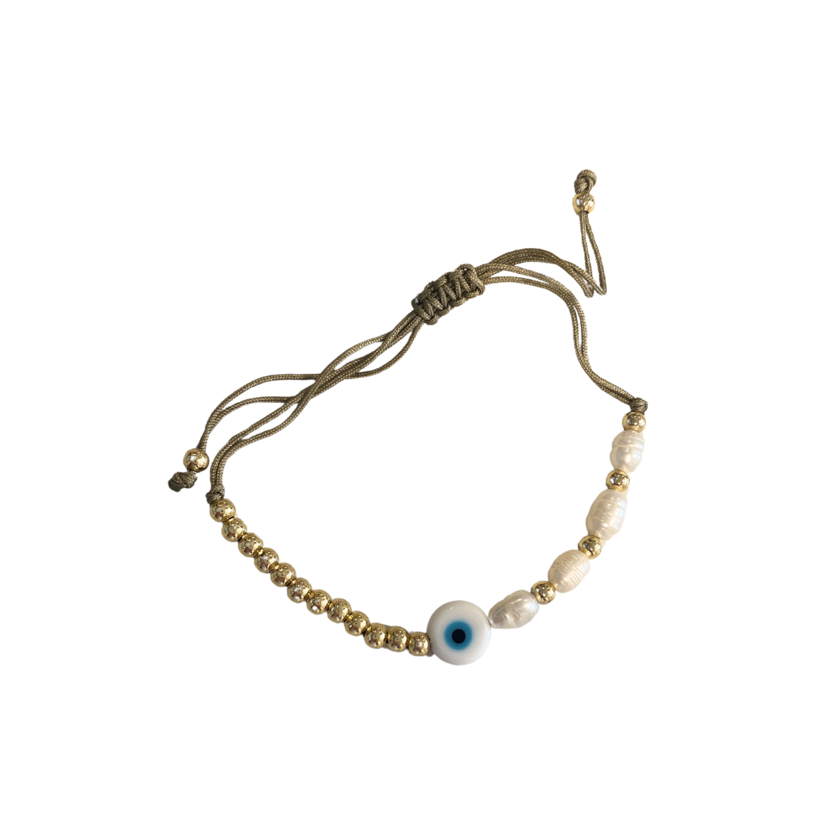 Adjustable Bracelet - Pearl & Evil Eye