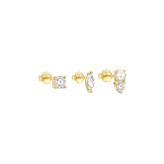 18k Gold Plated Crystal Stack Earrings Set Style Three