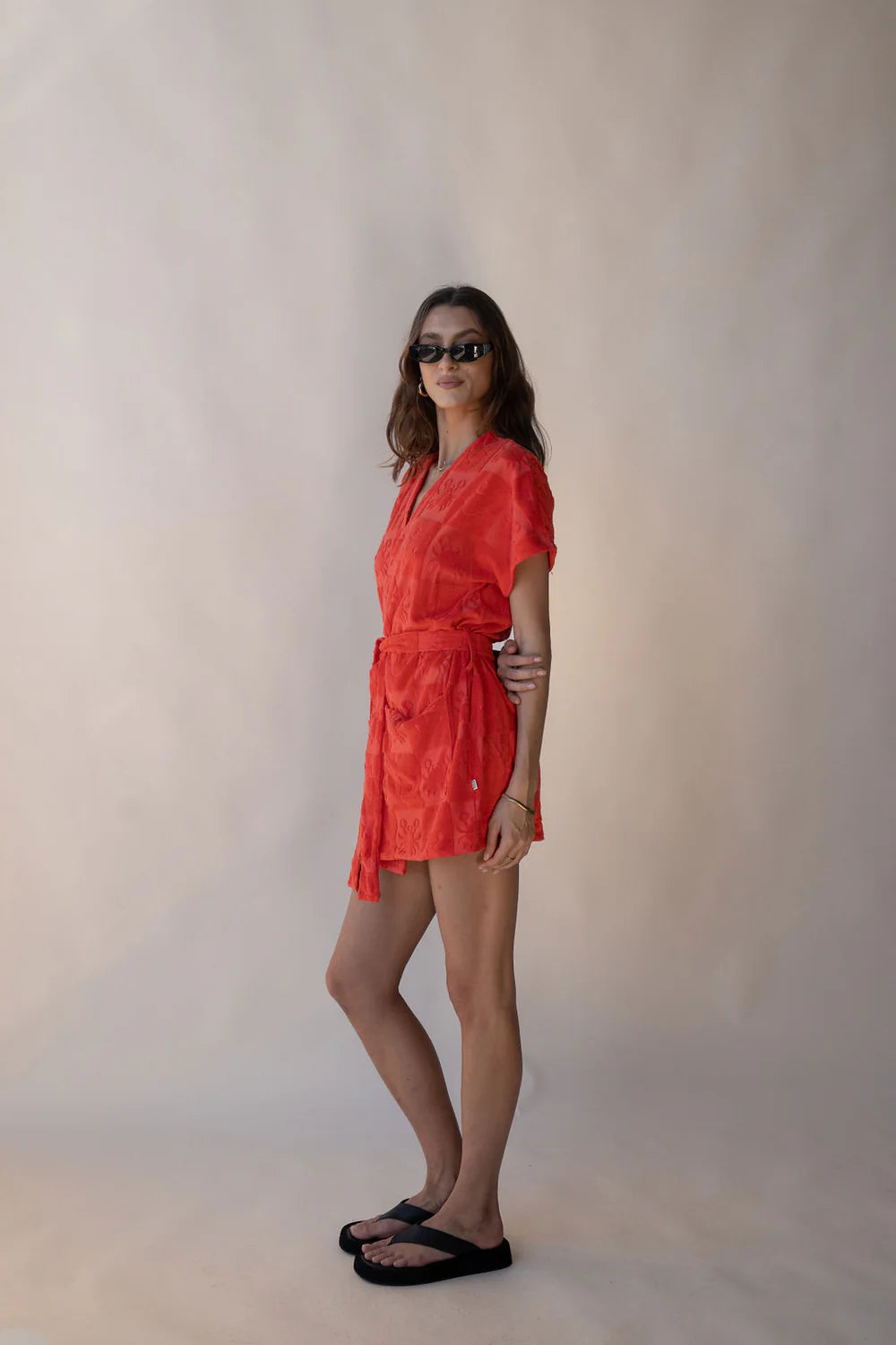 Seaside Terry Kimono Dress Lobster Red