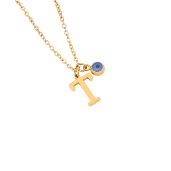 Evil Eye Initial 18k Gold Plated Necklace