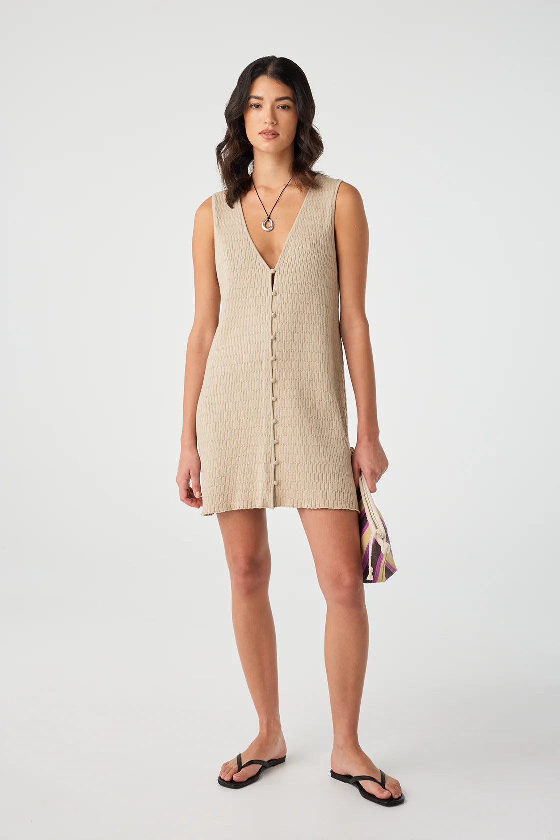 Jude Reversible A-Line Knit Mini Dress Taupe